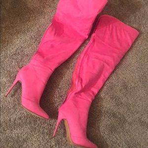 pink thigh high boots fashion nova